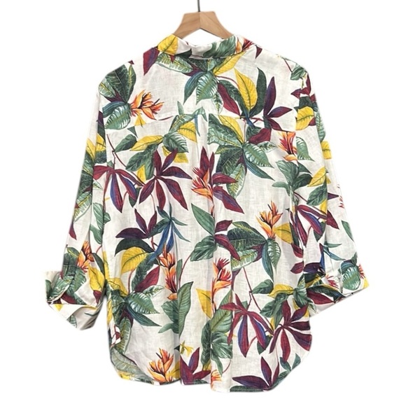 Chico’s No Iron Linen 3/4 Sleeve Floral Tropical Shirt Size 16 - Picture 6 of 15
